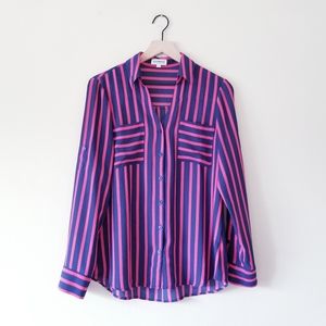 Express Pink & Blue Striped Button Down